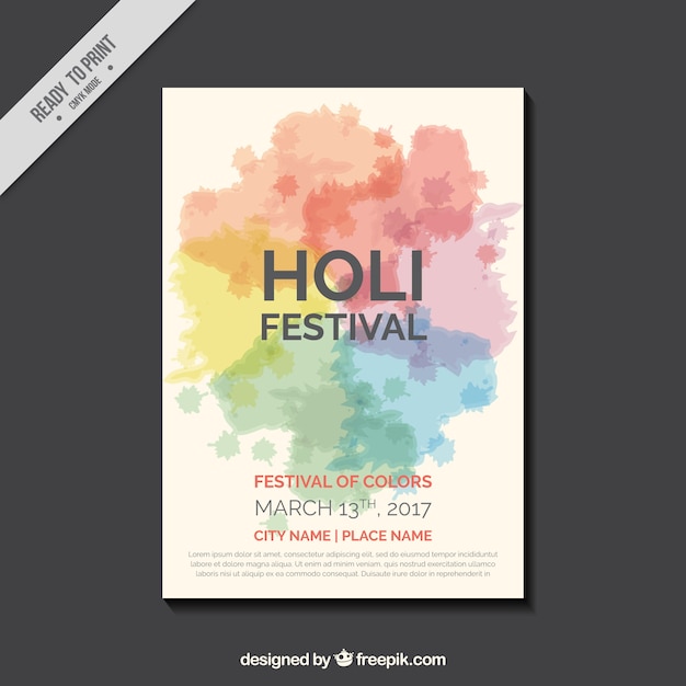 Holi festival flyer with decorative stains in different colors