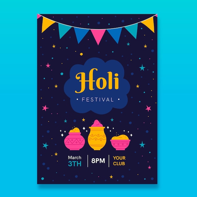 Holi festival hand drawn flyer template
