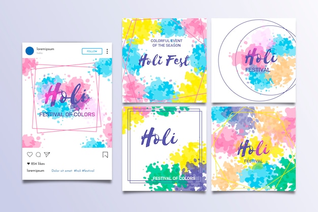 Free vector holi festival instagram post collection template