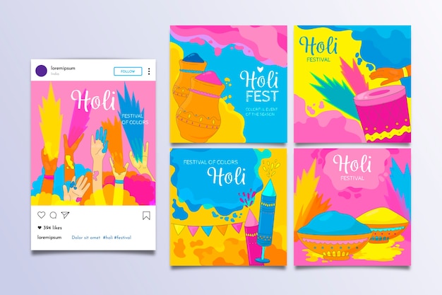 무료 벡터 holi festival 인스 타 그램 포스트 컬렉션