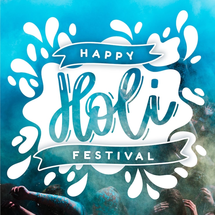 Free Vector holi festival lettering hand drawn