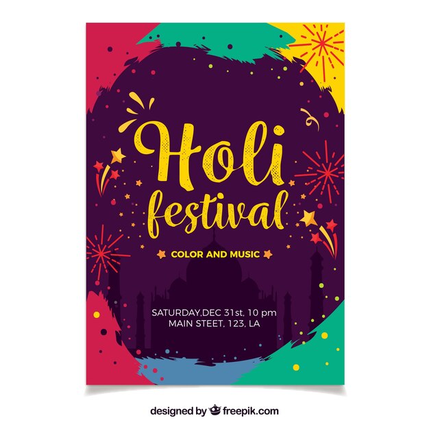 Holi festival party flyer in flat design