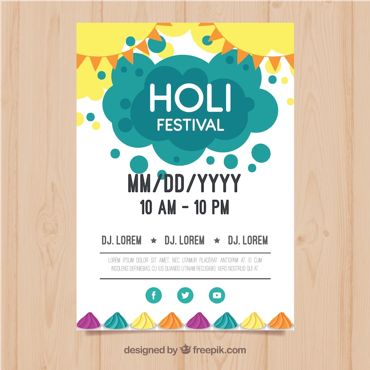 무료 Vector 평면 디자인의 holi 축제 파티 전단지