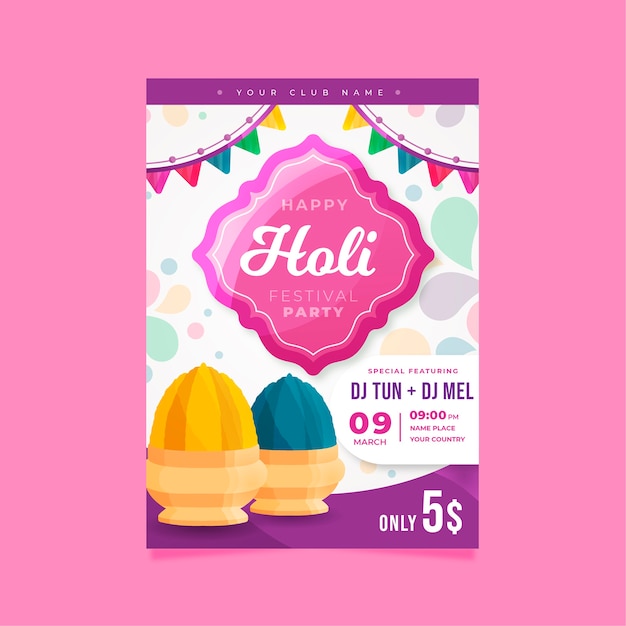 Holi festival party flyer poster template