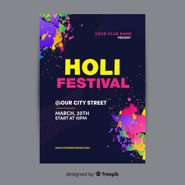 Free vector holi festival party flyer template