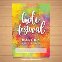 Free vector holi festival party flyer with watercolour effect