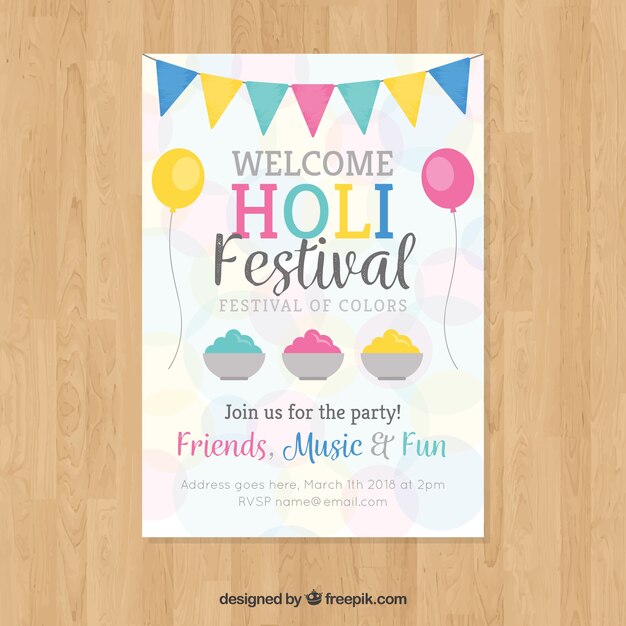 Holi festival party poster in flat design