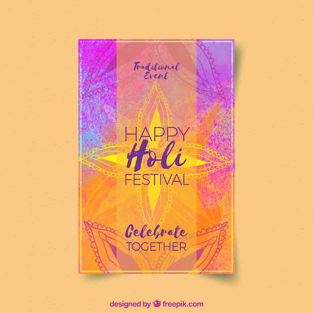 Vettore gratuito poster di festa di festival di holi in design piatto