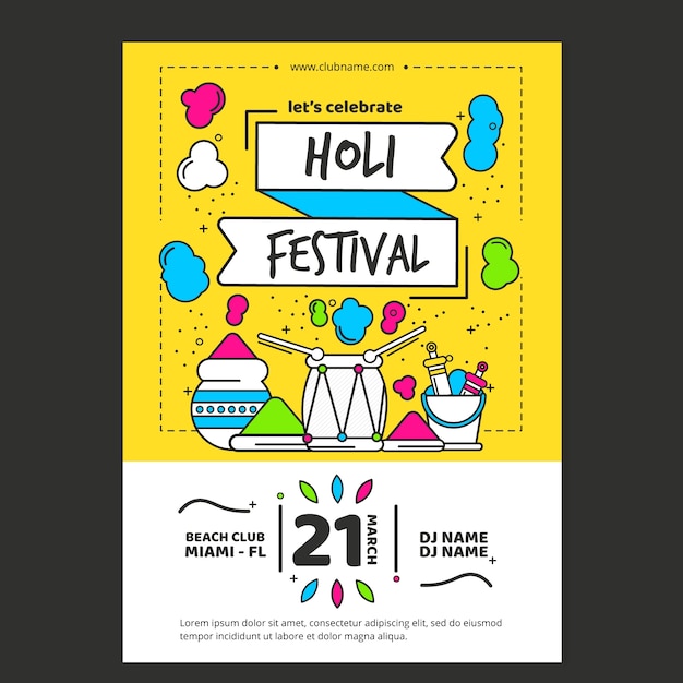 Free vector holi festival poster template concept