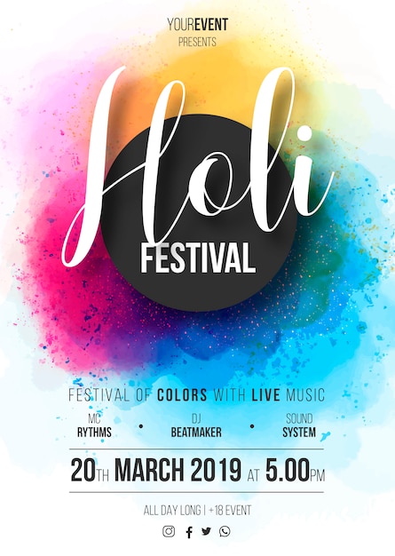 Holi festival poster template ready to print