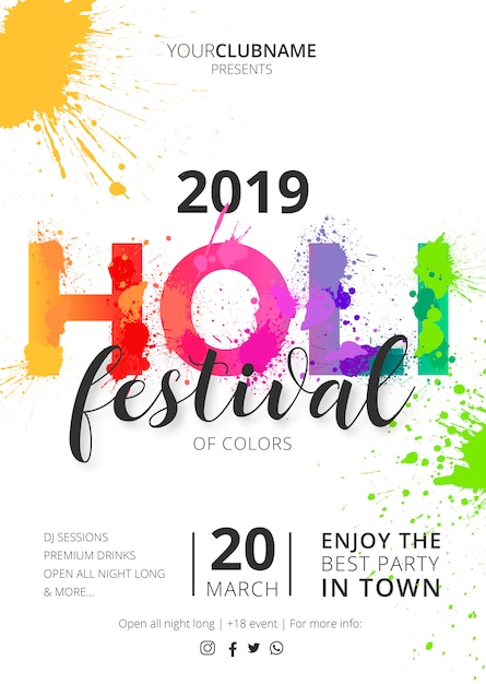 Vettore gratuito holi festival poster template pronto per la stampa