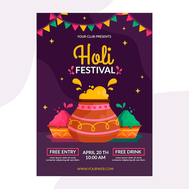 Free vector holi festival poster template