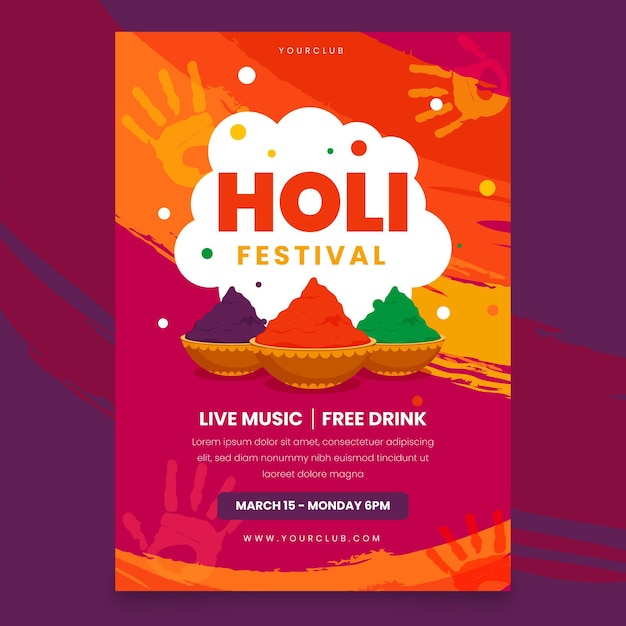 Free vector holi festival poster template