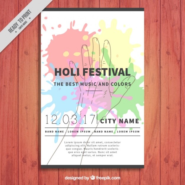 무료 Vector 손과 화려한 얼룩 holi 축제 포스터