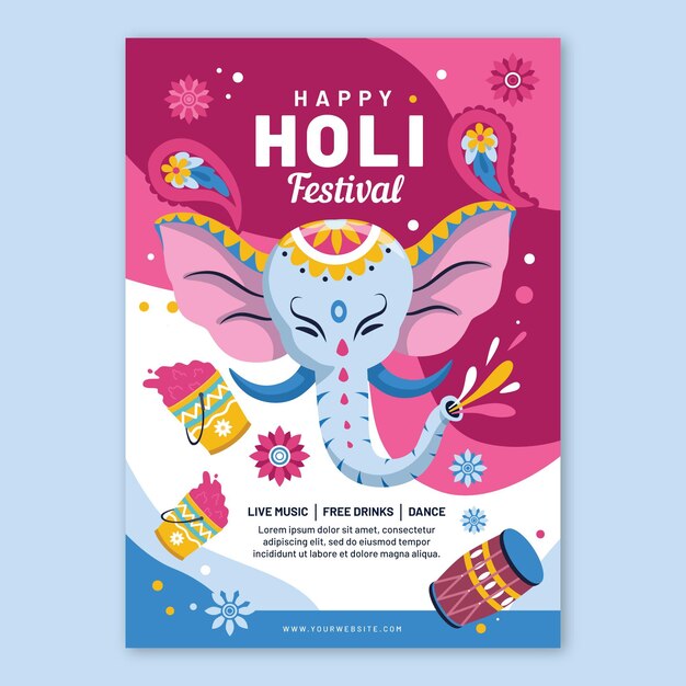 Holi 축제 세로 포스터 템플릿