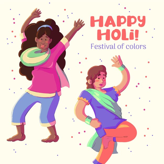 Holi 축제 수채화 사람들이 춤을