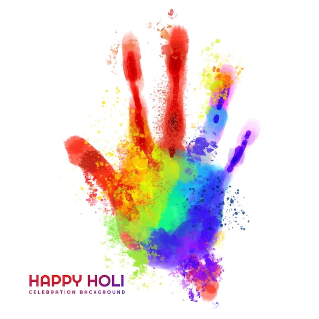 Free vector holi festival with colorful handprint card background