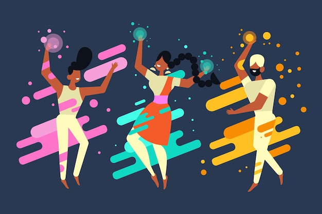 Бесплатное векторное изображение Холи праздник люди празднуют и танцуют