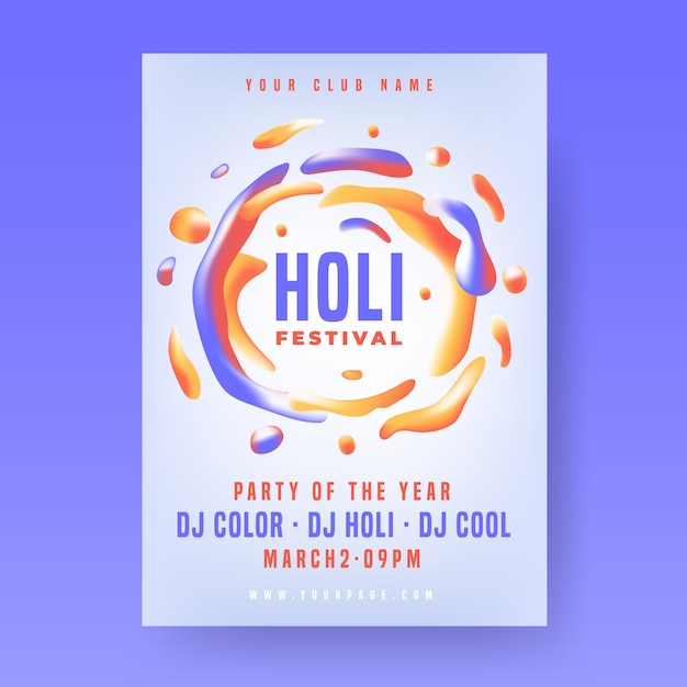 Шаблон плаката вечеринки Холи с красочным жидким дизайном