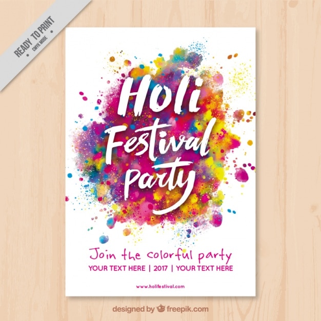 Holi party poster with colorful stains
