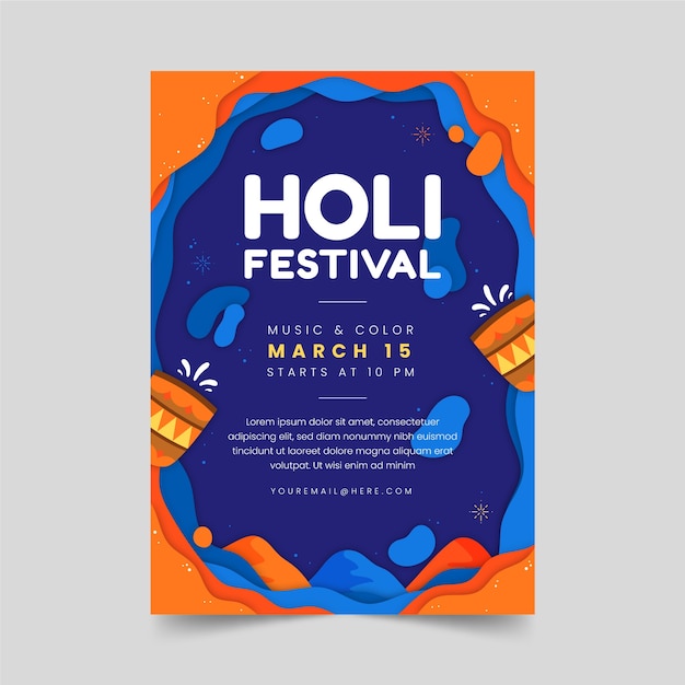 Free vector holi party poster with traditional glasses