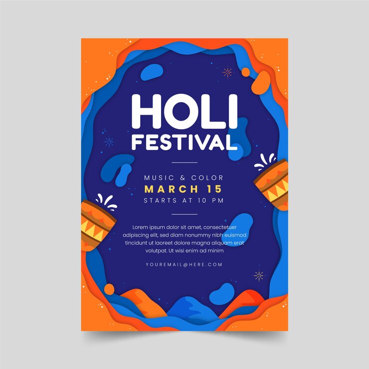 Free Vector holi party poster with traditional glasses
