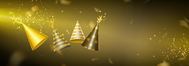 Holiday background with golden party hats