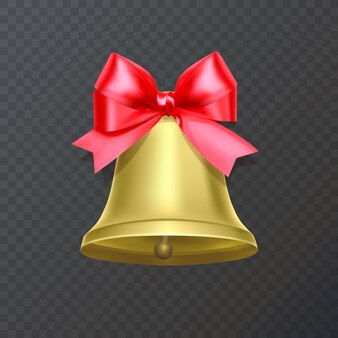 Holiday decoration element golden bell with red bow