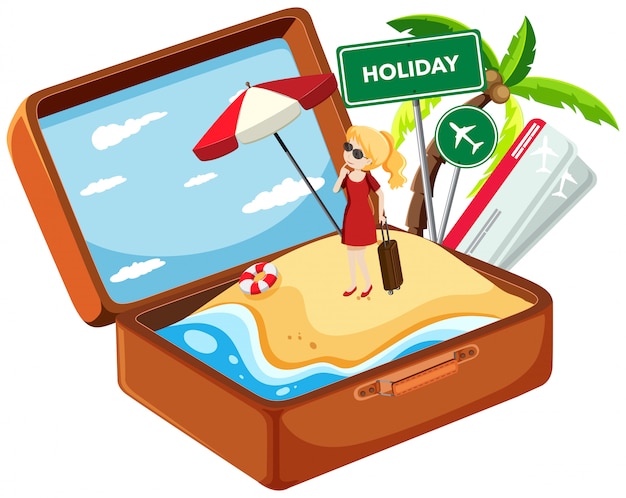 Free vector holiday girl in suitcase