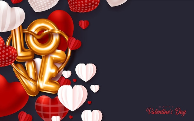 Free vector holiday greeting card for valentine's day with balloon heart