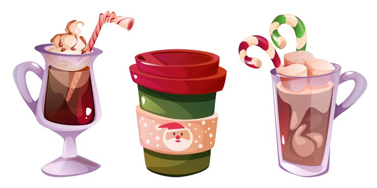 Free Vector holiday hot chocolate set with festive beverages