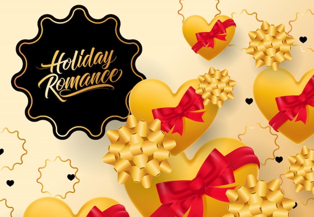 Free vector holiday romance lettering in frame on gradient background