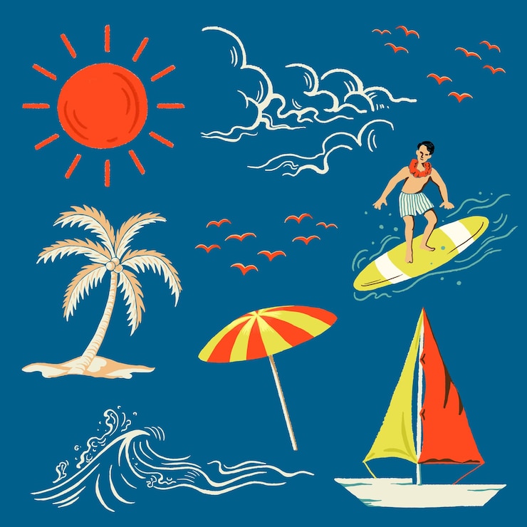 Free Vector holiday sticker at the beach set