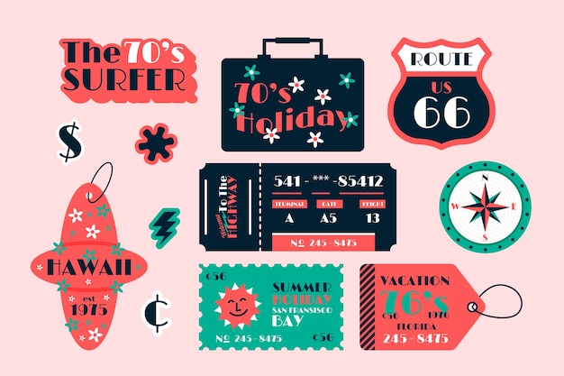 Holidays sticker collection in 70s style