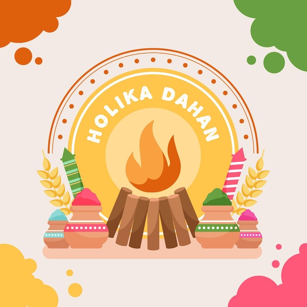 Holika dahan illustration with campfire