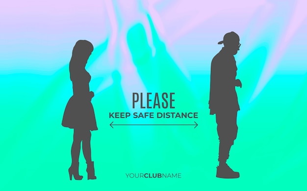 Free vector holographic banner keep safe distance
