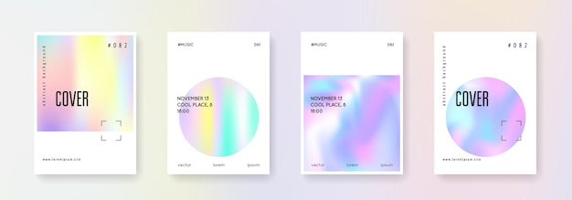 Holographic poster set abstract backgrounds bright holographic poster with gradient mesh 90s 80s retro style pearlescent graphic template for book annual mobile interface web app