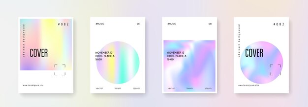 Holographic poster set Abstract backgrounds Bright holographic poster with gradient mesh 90s 80s retro style Pearlescent graphic template for book annual mobile interface web app
