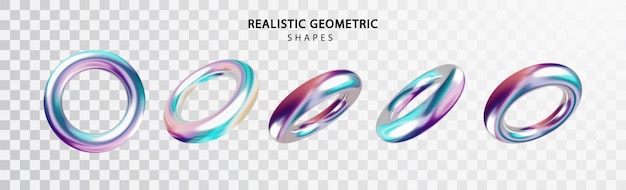 Free vector holographic torus in various projections on transparent background gradient holographic color