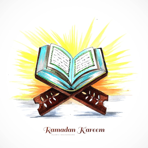 Free vector holy book of the koran on the stand ramadan kareem background