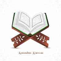 Free vector holy book of the koran on the stand ramadan kareem card background