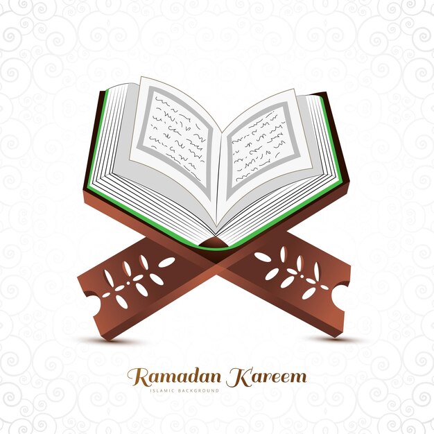 holy book of the koran on the stand ramadan kareem card background