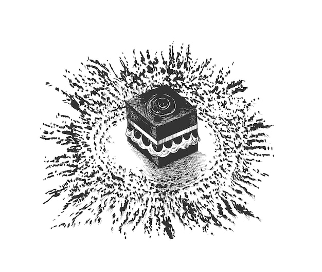 Holy Kaaba in Mecca Saudi Arabia, Hand Drawn Sketch Vector illustration.