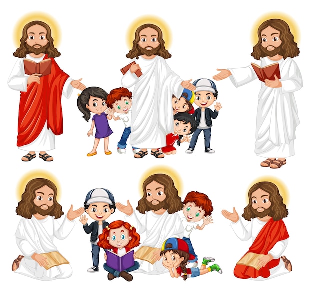 Free vector holyman and many children with bible