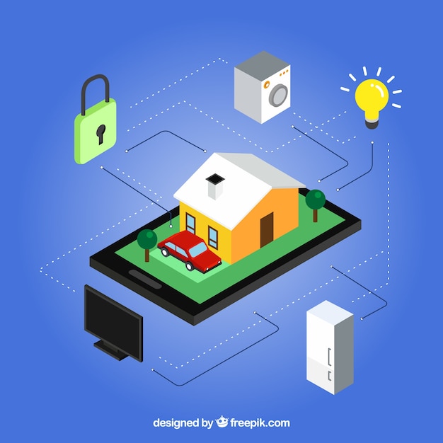 Free vector home and appliances with internet in isometric style