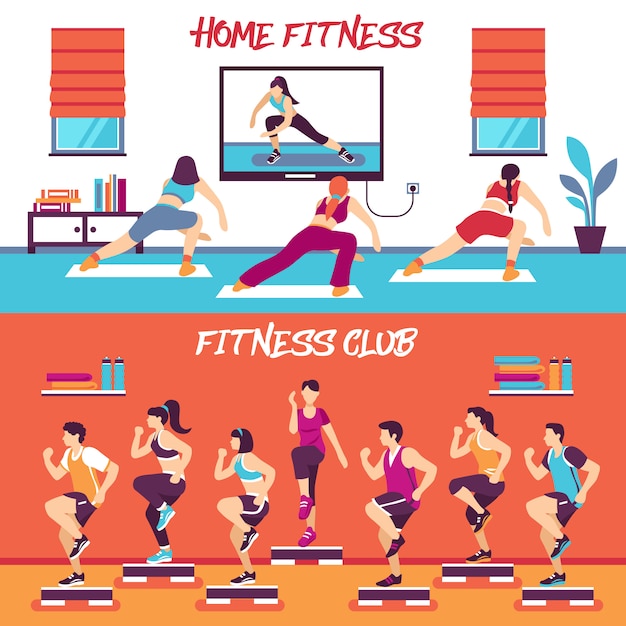 Vettore gratuito set di banner di fitness di classe casa