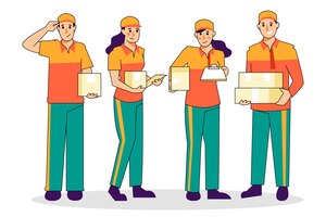 Бесплатное векторное изображение Коллекция работников службы доставки на дом