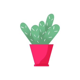 Home garden. colored flower botanical, bright flowerpot. house plant with leaves, succulent cactus. isolated element on white background. flat vector illustration