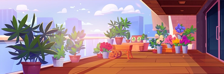 Free Vector home garden on high terrace or rooftop