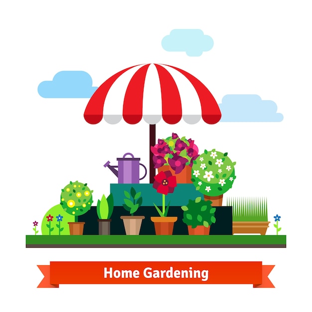 Free vector home greening store with plants, flowers, grass